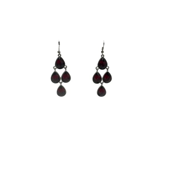 Silver Drop Earrings With Red Teardrop Gemstones - Picture 2 of 3